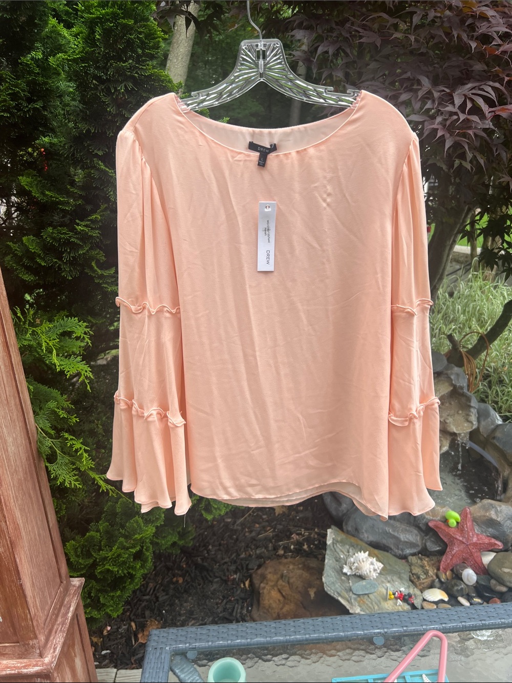 DREW Peach Ruffle-Sleeve Blouse